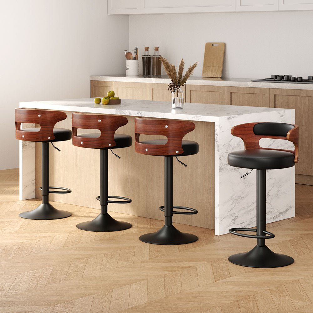 4x Bar Stools Gas Lift Faux Leather - Furniture > Bar Stools & Chairs > Table & Bar Stools - Rivercity House & Home Co. (ABN 18 642 972 209) - Affordable Modern Furniture Australia