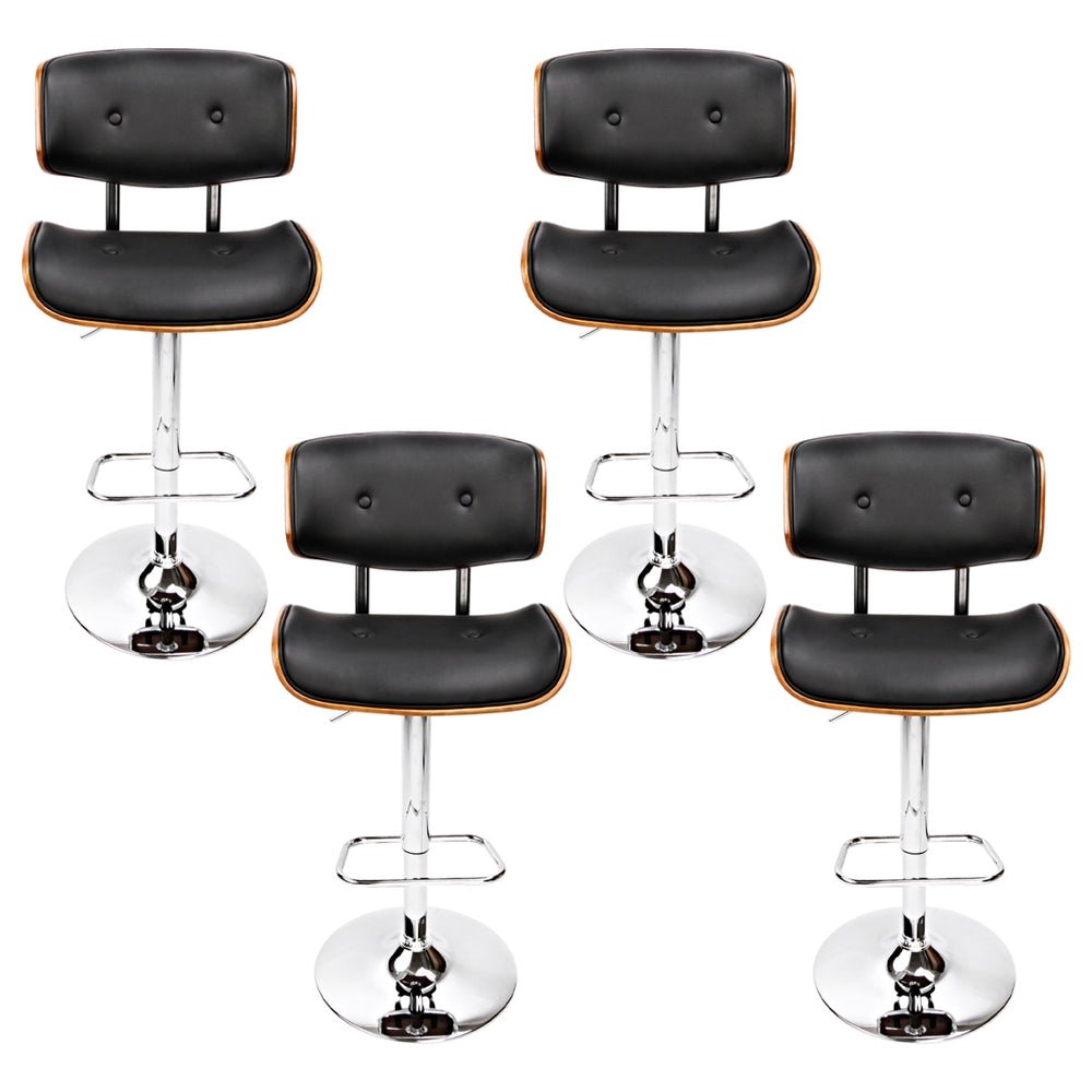 4x Bar Stools Gas Lift Leather Black - Furniture > Bar Stools & Chairs > Massage Chairs - Rivercity House & Home Co. (ABN 18 642 972 209) - Affordable Modern Furniture Australia