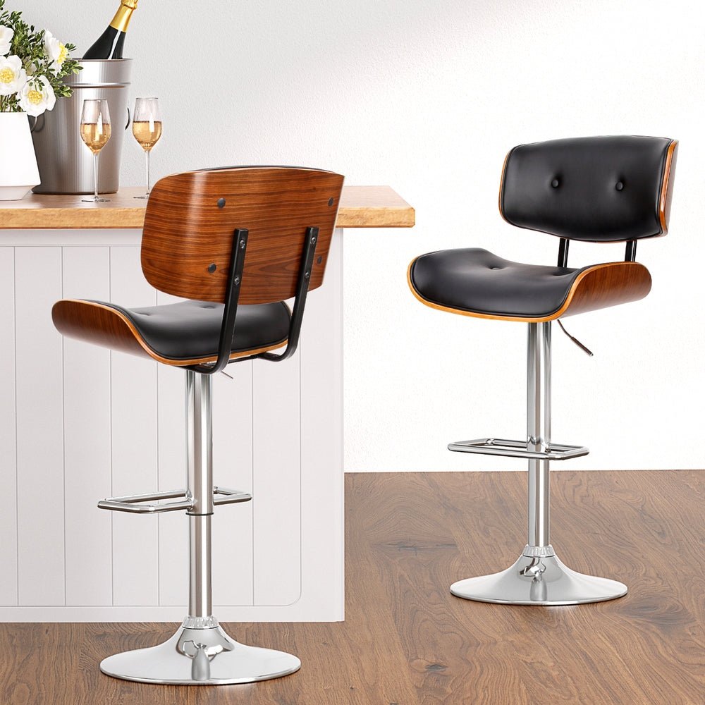 4x Bar Stools Gas Lift Leather Black - Furniture > Bar Stools & Chairs > Massage Chairs - Rivercity House & Home Co. (ABN 18 642 972 209) - Affordable Modern Furniture Australia