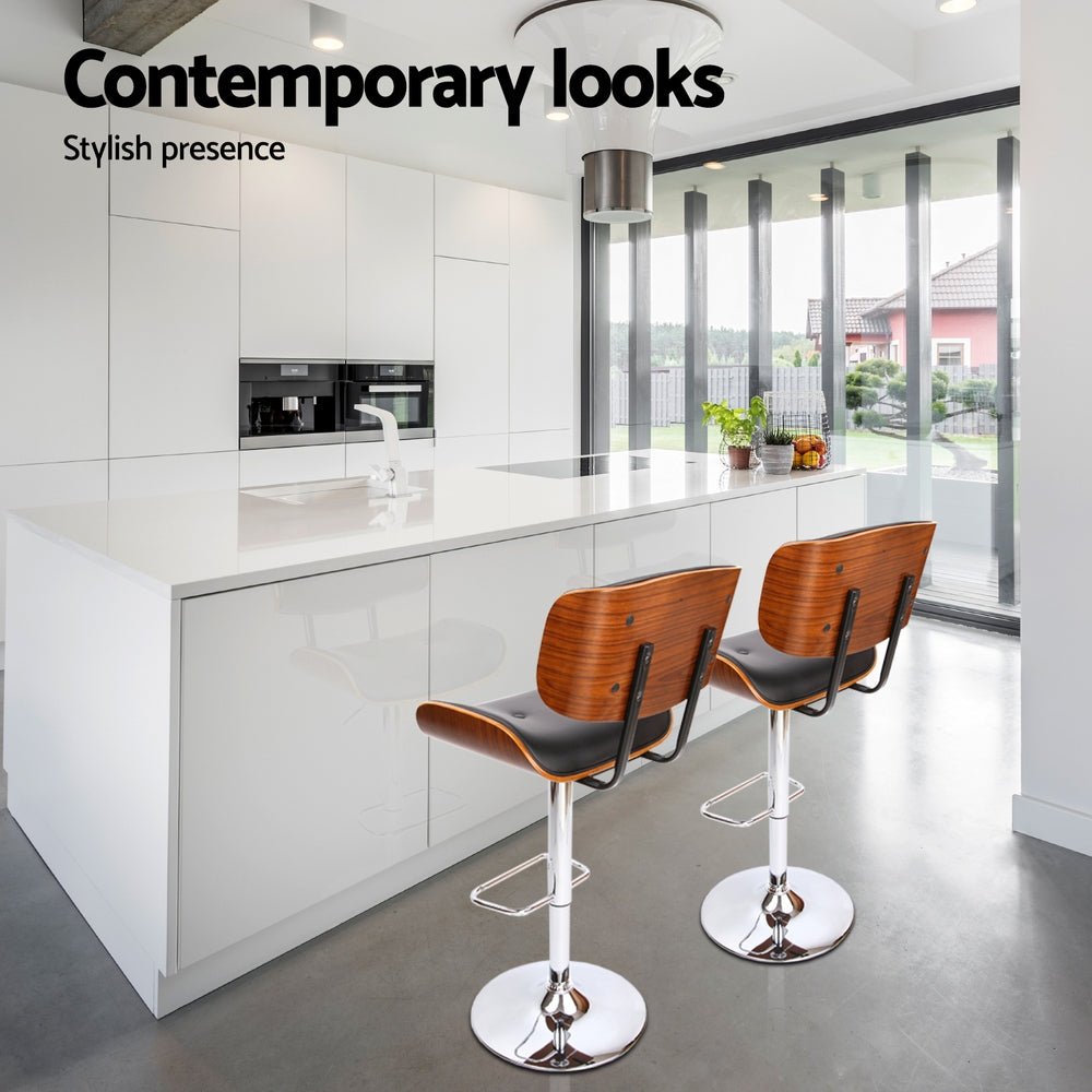 4x Bar Stools Gas Lift Leather Black - Furniture > Bar Stools & Chairs > Massage Chairs - Rivercity House & Home Co. (ABN 18 642 972 209) - Affordable Modern Furniture Australia