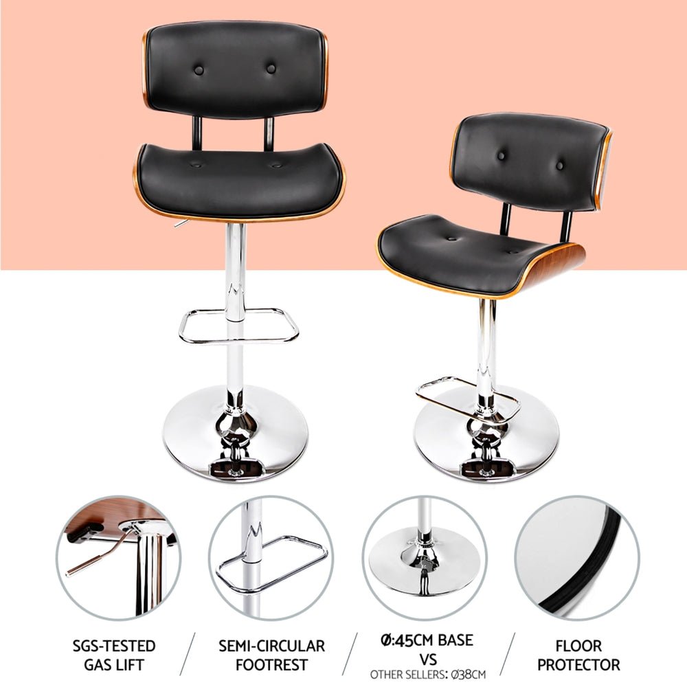 4x Bar Stools Gas Lift Leather Black - Furniture > Bar Stools & Chairs > Massage Chairs - Rivercity House & Home Co. (ABN 18 642 972 209) - Affordable Modern Furniture Australia