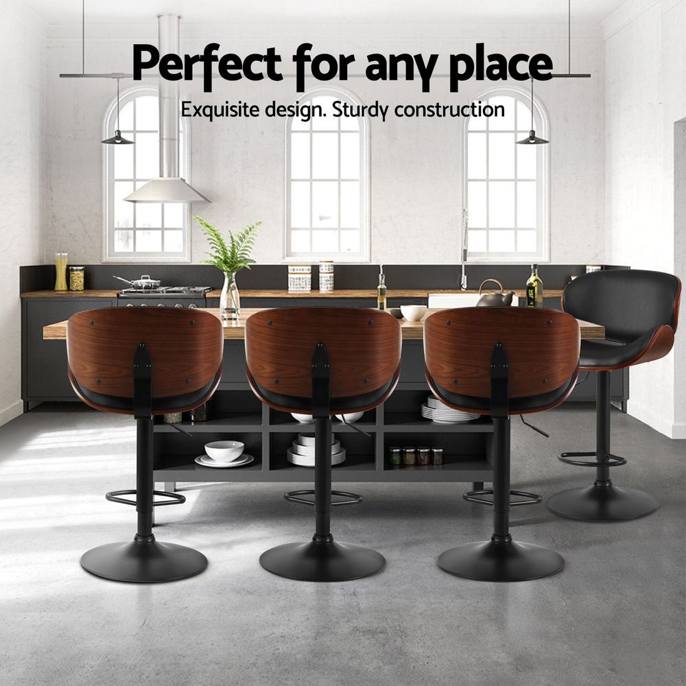 4x Bar Stools Gas Lift Leather Padded Black - Furniture > Bar Stools & Chairs > Table & Bar Stools - Rivercity House & Home Co. (ABN 18 642 972 209) - Affordable Modern Furniture Australia