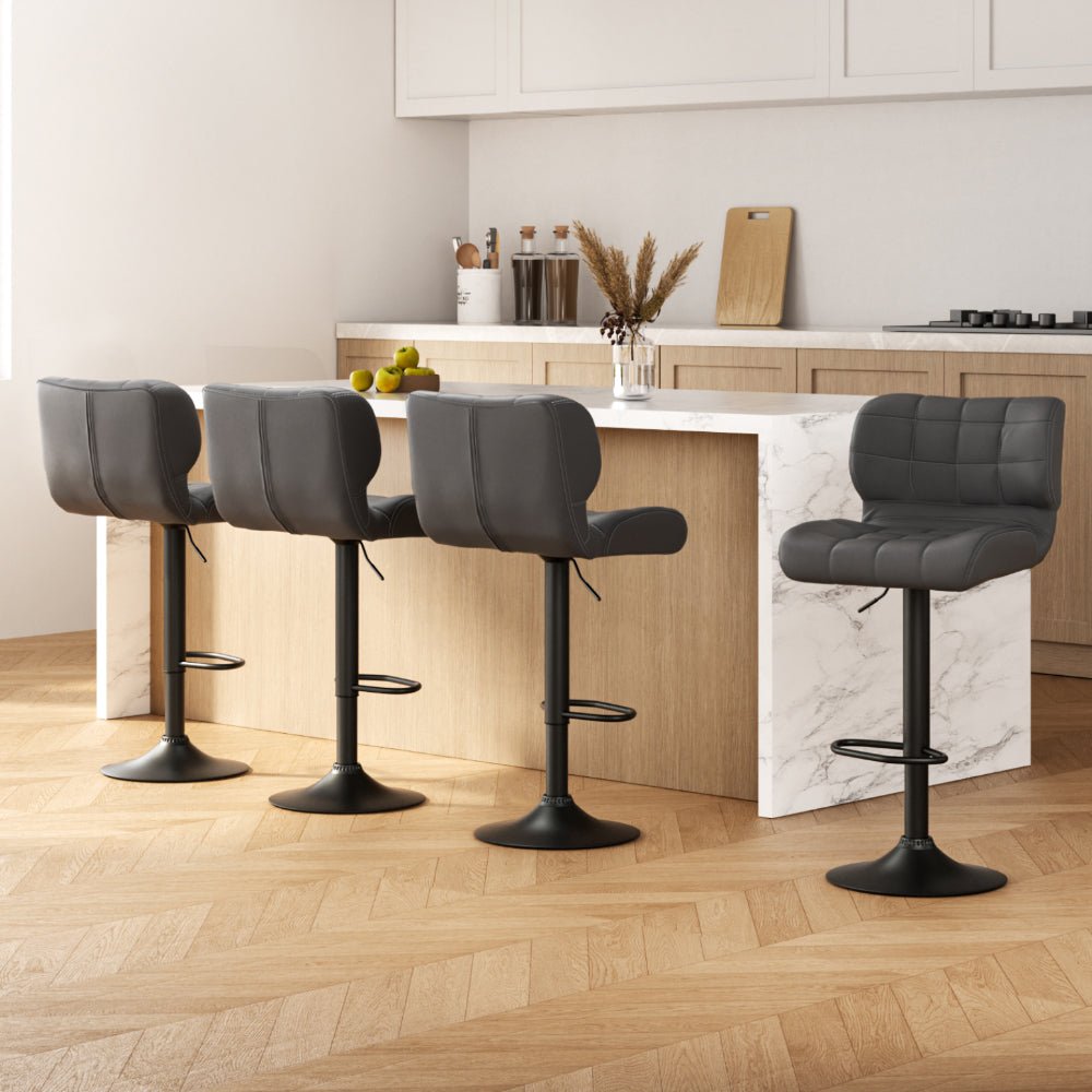 4x Bar Stools Gas Lift Leather Padded Grey - Furniture > Bar Stools & Chairs > Massage Chairs - Rivercity House & Home Co. (ABN 18 642 972 209) - Affordable Modern Furniture Australia