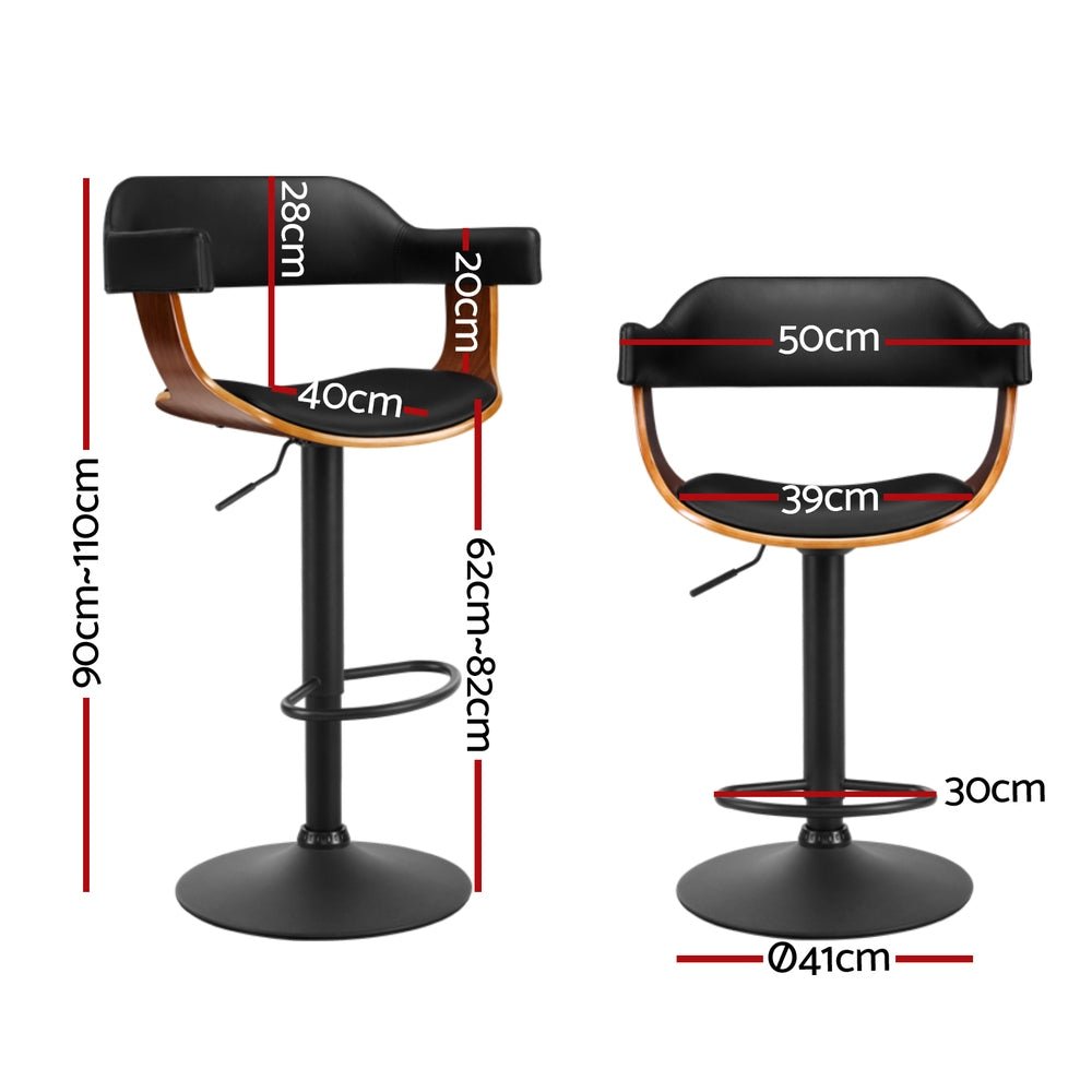 4x Bar Stools Gas Lift Leather w/Armrest All Black - Furniture > Bar Stools & Chairs > Table & Bar Stools - Rivercity House & Home Co. (ABN 18 642 972 209) - Affordable Modern Furniture Australia