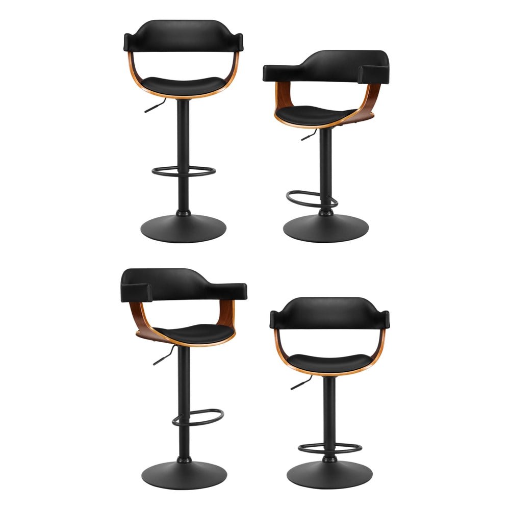 4x Bar Stools Gas Lift Leather w/Armrest All Black - Furniture > Bar Stools & Chairs > Table & Bar Stools - Rivercity House & Home Co. (ABN 18 642 972 209) - Affordable Modern Furniture Australia