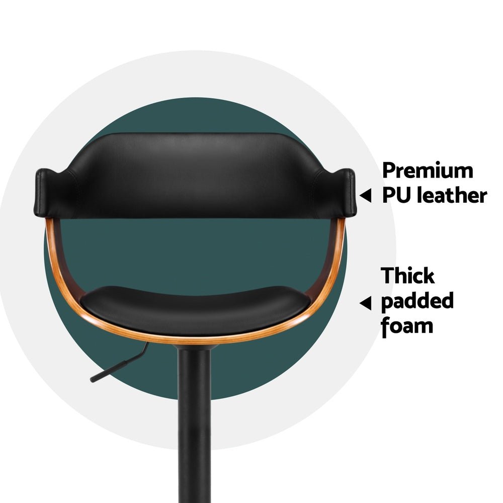 4x Bar Stools Gas Lift Leather w/Armrest All Black - Furniture > Bar Stools & Chairs > Table & Bar Stools - Rivercity House & Home Co. (ABN 18 642 972 209) - Affordable Modern Furniture Australia