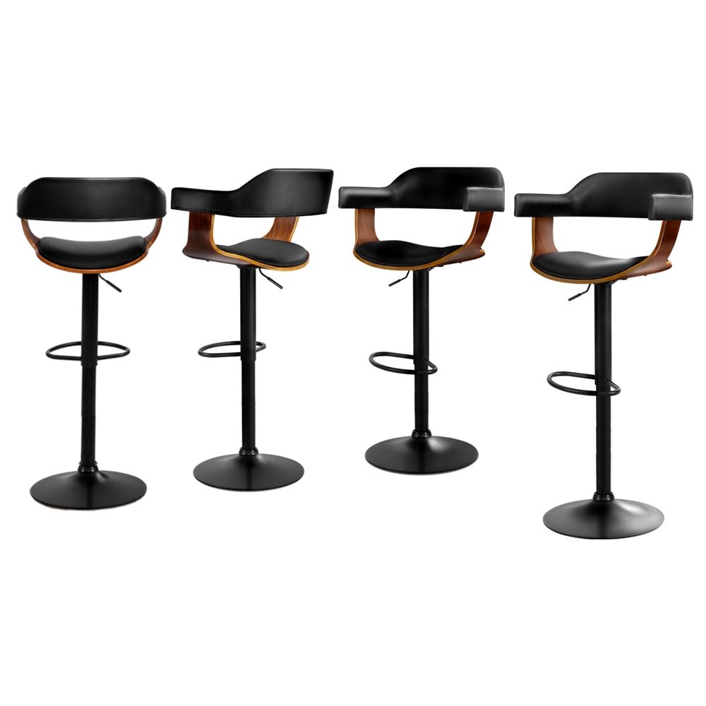 4x Bar Stools Gas Lift Leather w/Armrest All Black - Furniture > Bar Stools & Chairs > Table & Bar Stools - Rivercity House & Home Co. (ABN 18 642 972 209) - Affordable Modern Furniture Australia