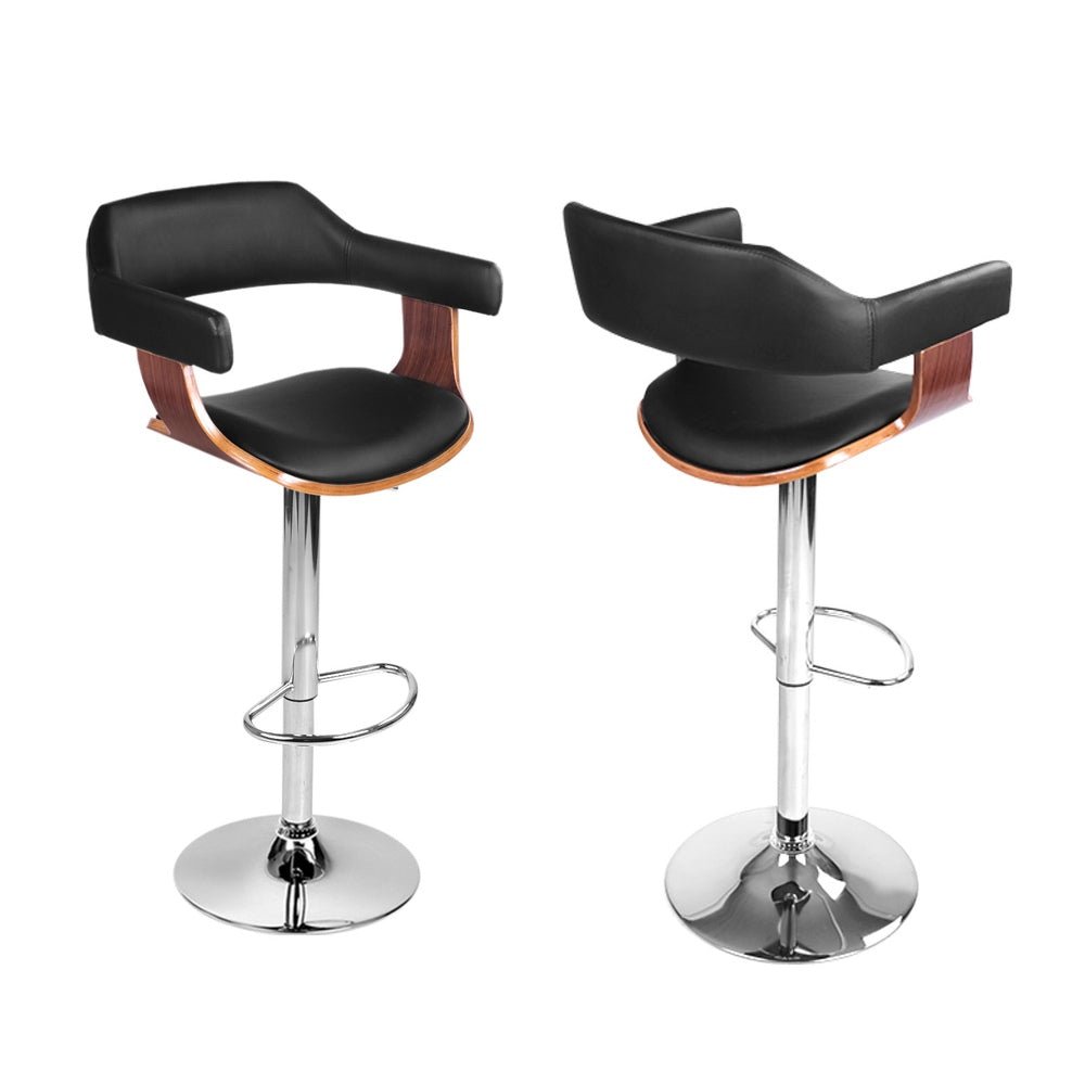 4x Bar Stools Gas Lift Leather w/Armrest Black - Furniture > Bar Stools & Chairs > Table & Bar Stools - Rivercity House & Home Co. (ABN 18 642 972 209) - Affordable Modern Furniture Australia