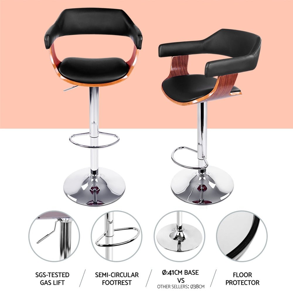 4x Bar Stools Gas Lift Leather w/Armrest Black - Furniture > Bar Stools & Chairs > Table & Bar Stools - Rivercity House & Home Co. (ABN 18 642 972 209) - Affordable Modern Furniture Australia
