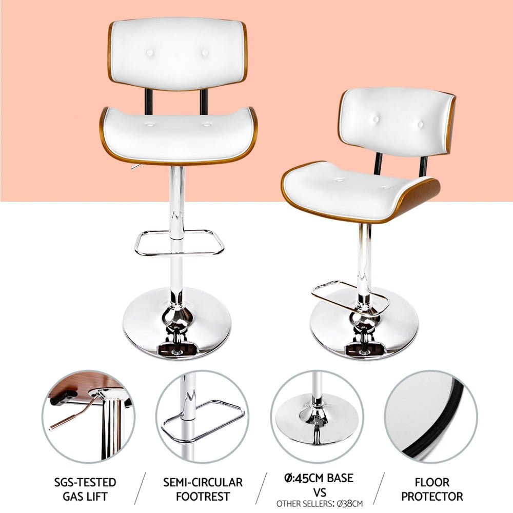 4x Bar Stools Gas Lift Leather White - Furniture > Bar Stools & Chairs > Massage Chairs - Rivercity House & Home Co. (ABN 18 642 972 209) - Affordable Modern Furniture Australia