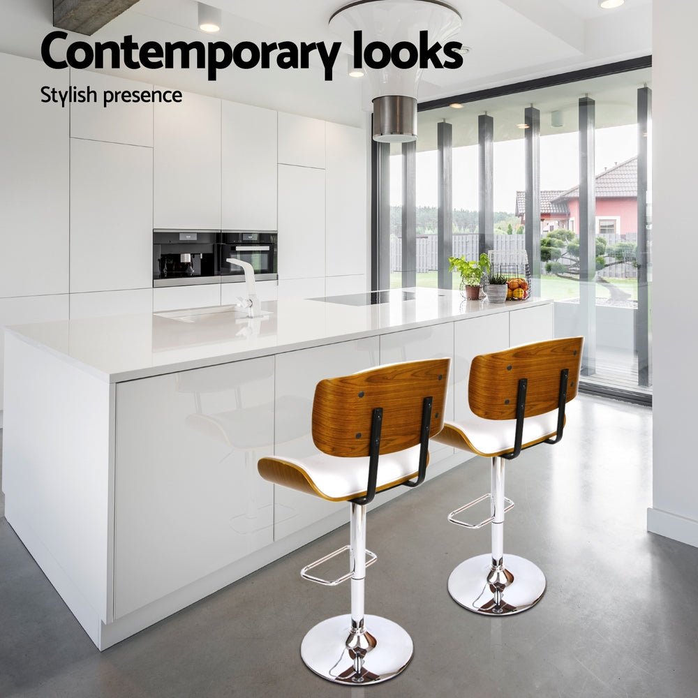 4x Bar Stools Gas Lift Leather White - Furniture > Bar Stools & Chairs > Massage Chairs - Rivercity House & Home Co. (ABN 18 642 972 209) - Affordable Modern Furniture Australia