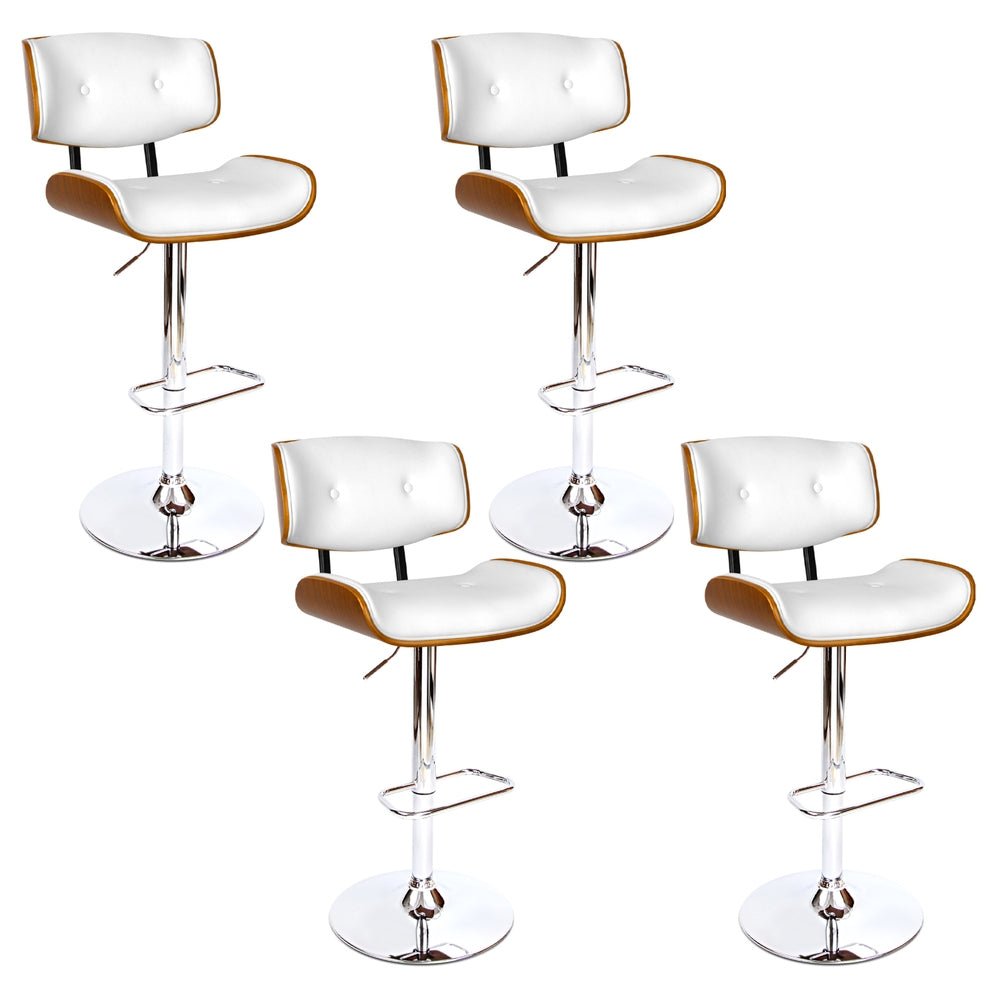 4x Bar Stools Gas Lift Leather White - Furniture > Bar Stools & Chairs > Massage Chairs - Rivercity House & Home Co. (ABN 18 642 972 209) - Affordable Modern Furniture Australia