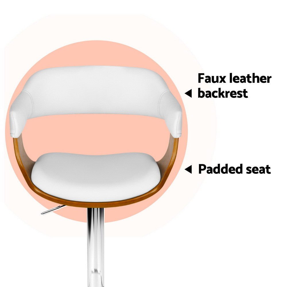 4x Bar Stools Gas Lift Leather with Armrest White - Furniture > Bar Stools & Chairs > Table & Bar Stools - Rivercity House & Home Co. (ABN 18 642 972 209) - Affordable Modern Furniture Australia