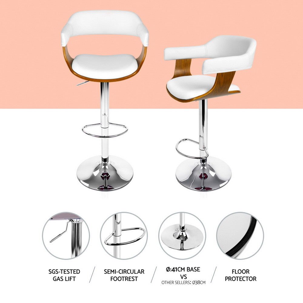 4x Bar Stools Gas Lift Leather with Armrest White - Furniture > Bar Stools & Chairs > Table & Bar Stools - Rivercity House & Home Co. (ABN 18 642 972 209) - Affordable Modern Furniture Australia