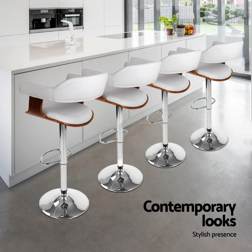 4x Bar Stools Gas Lift Leather with Armrest White - Furniture > Bar Stools & Chairs > Table & Bar Stools - Rivercity House & Home Co. (ABN 18 642 972 209) - Affordable Modern Furniture Australia
