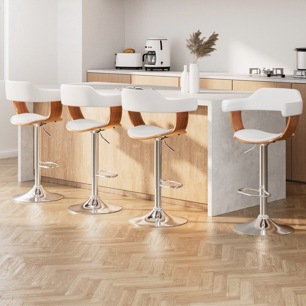 4x Bar Stools Gas Lift Leather with Armrest White - Furniture > Bar Stools & Chairs > Table & Bar Stools - Rivercity House & Home Co. (ABN 18 642 972 209) - Affordable Modern Furniture Australia