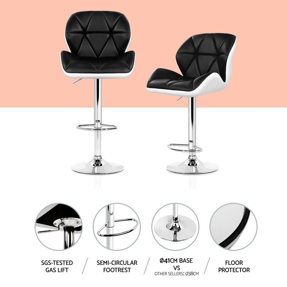 4x Bar Stools Gas Lift Padded Leather Black & White - Furniture > Bar Stools & Chairs > Table & Bar Stools - Rivercity House & Home Co. (ABN 18 642 972 209) - Affordable Modern Furniture Australia