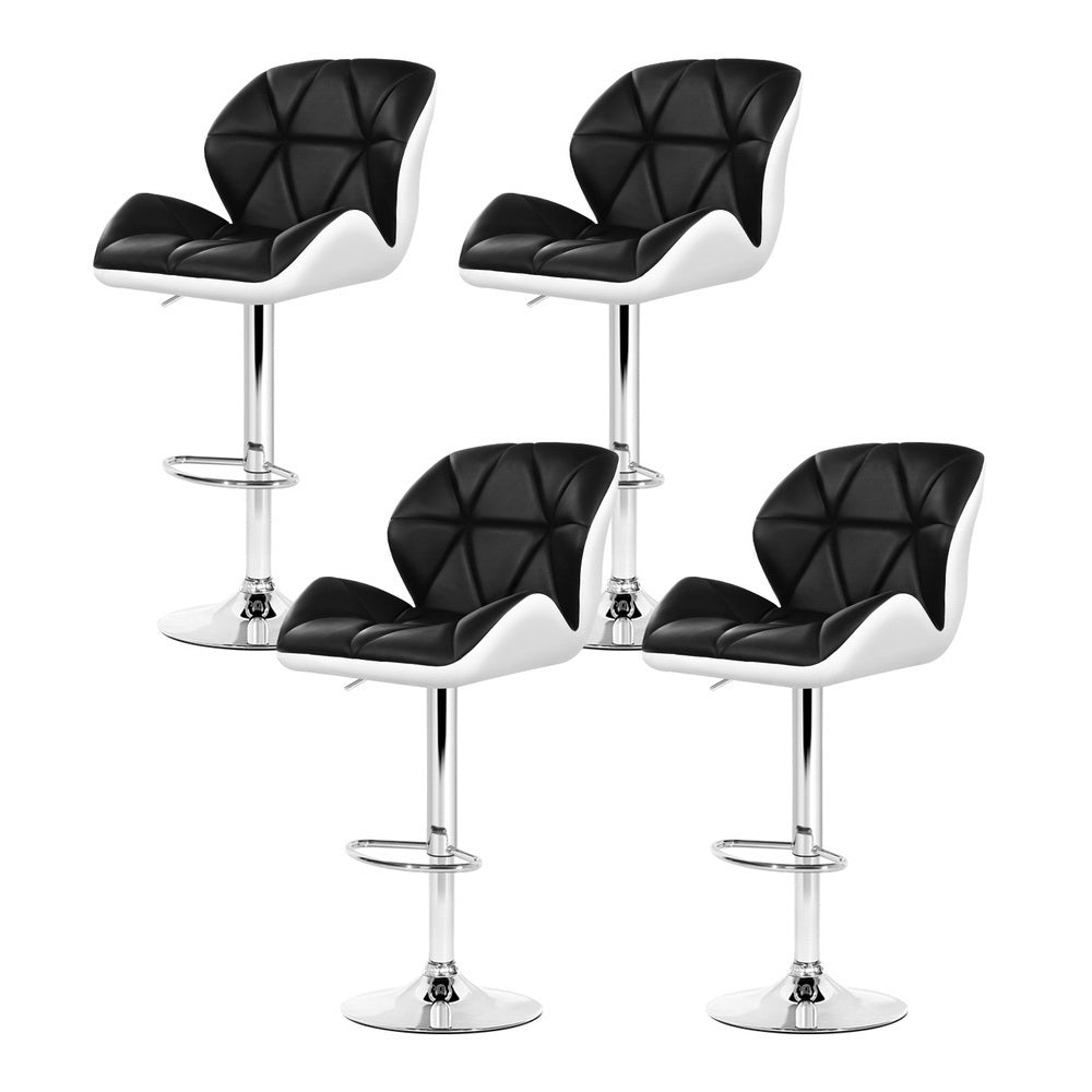 4x Bar Stools Gas Lift Padded Leather Black & White - Furniture > Bar Stools & Chairs > Table & Bar Stools - Rivercity House & Home Co. (ABN 18 642 972 209) - Affordable Modern Furniture Australia