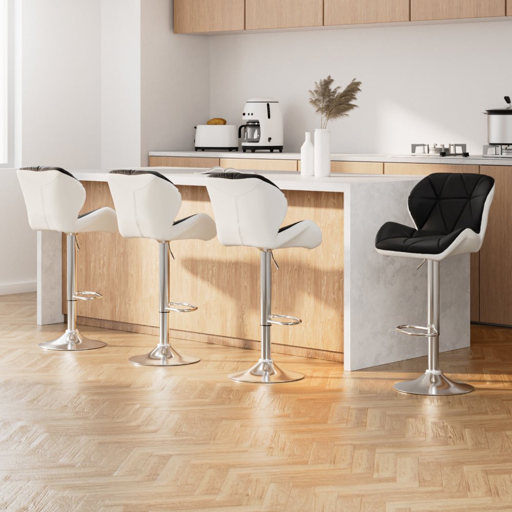 4x Bar Stools Gas Lift Padded Leather Black & White - Furniture > Bar Stools & Chairs > Table & Bar Stools - Rivercity House & Home Co. (ABN 18 642 972 209) - Affordable Modern Furniture Australia