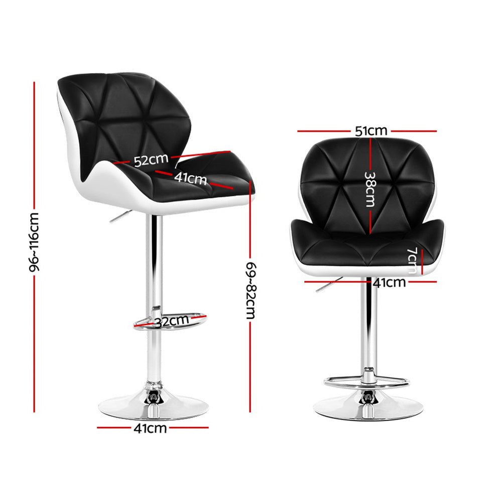 4x Bar Stools Gas Lift Padded Leather Black & White - Furniture > Bar Stools & Chairs > Table & Bar Stools - Rivercity House & Home Co. (ABN 18 642 972 209) - Affordable Modern Furniture Australia