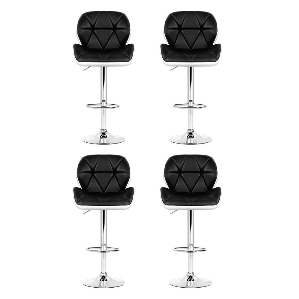 4x Bar Stools Gas Lift Padded Leather Black & White - Furniture > Bar Stools & Chairs > Table & Bar Stools - Rivercity House & Home Co. (ABN 18 642 972 209) - Affordable Modern Furniture Australia