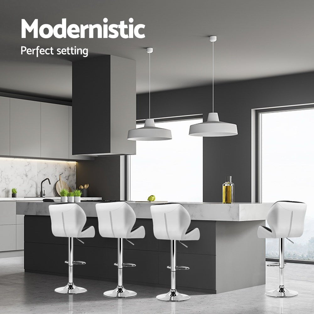 4x Bar Stools Gas Lift Padded Leather Black & White - Furniture > Bar Stools & Chairs > Table & Bar Stools - Rivercity House & Home Co. (ABN 18 642 972 209) - Affordable Modern Furniture Australia