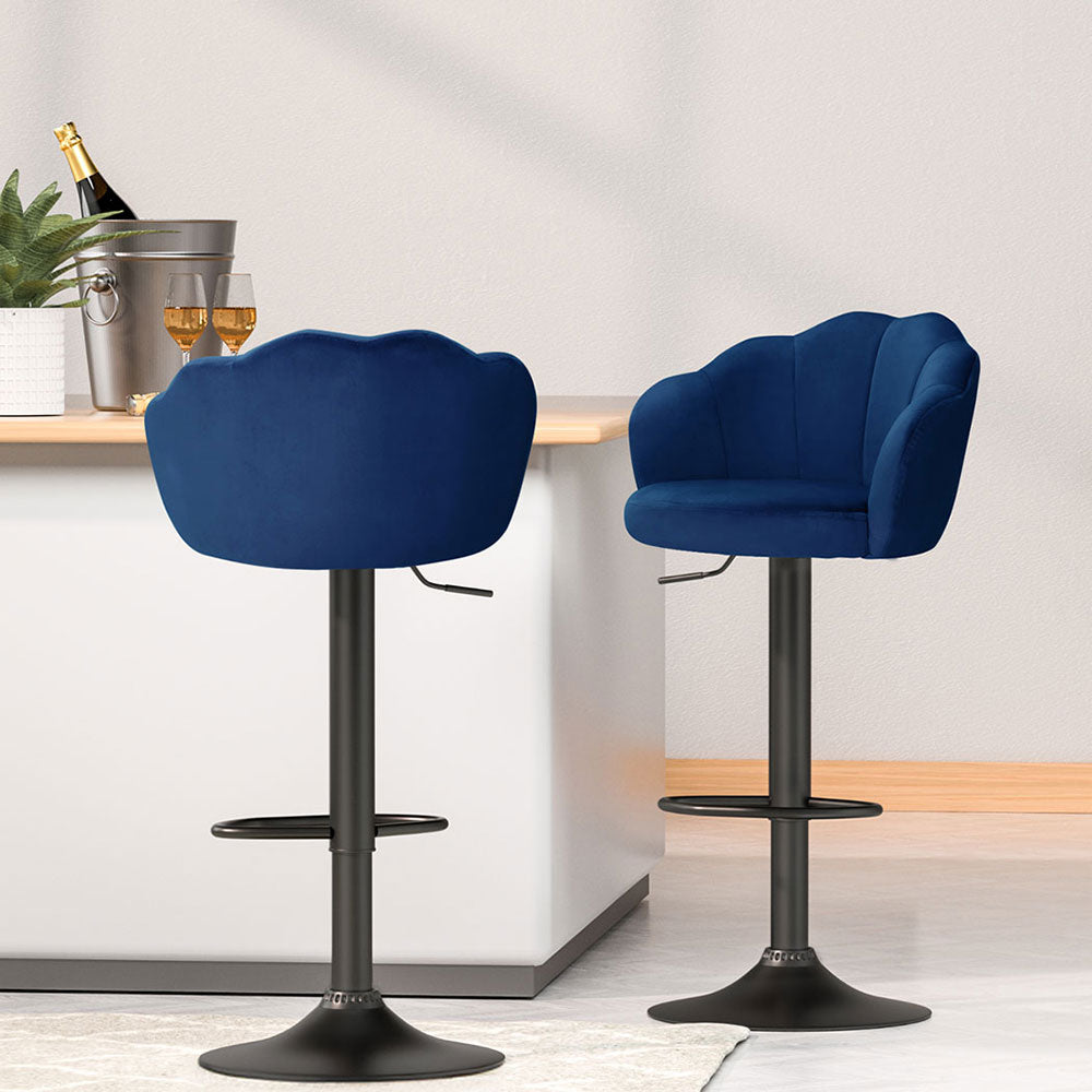 4x Bar Stools Gas Lift Velvet Blue - Furniture > Bar Stools & Chairs > Table & Bar Stools - Rivercity House & Home Co. (ABN 18 642 972 209) - Affordable Modern Furniture Australia