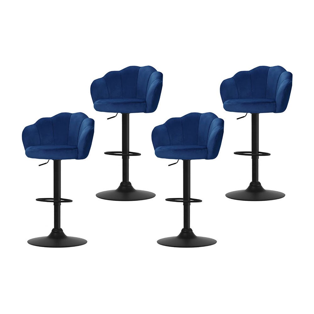 4x Bar Stools Gas Lift Velvet Blue - Furniture > Bar Stools & Chairs > Table & Bar Stools - Rivercity House & Home Co. (ABN 18 642 972 209) - Affordable Modern Furniture Australia