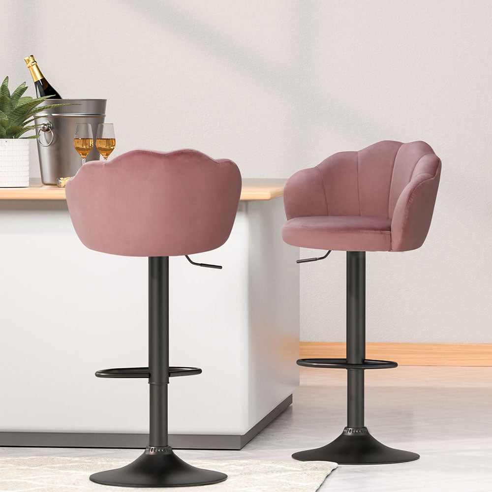 4x Bar Stools Gas Lift Velvet Pink - Furniture > Bar Stools & Chairs > Table & Bar Stools - Rivercity House & Home Co. (ABN 18 642 972 209) - Affordable Modern Furniture Australia