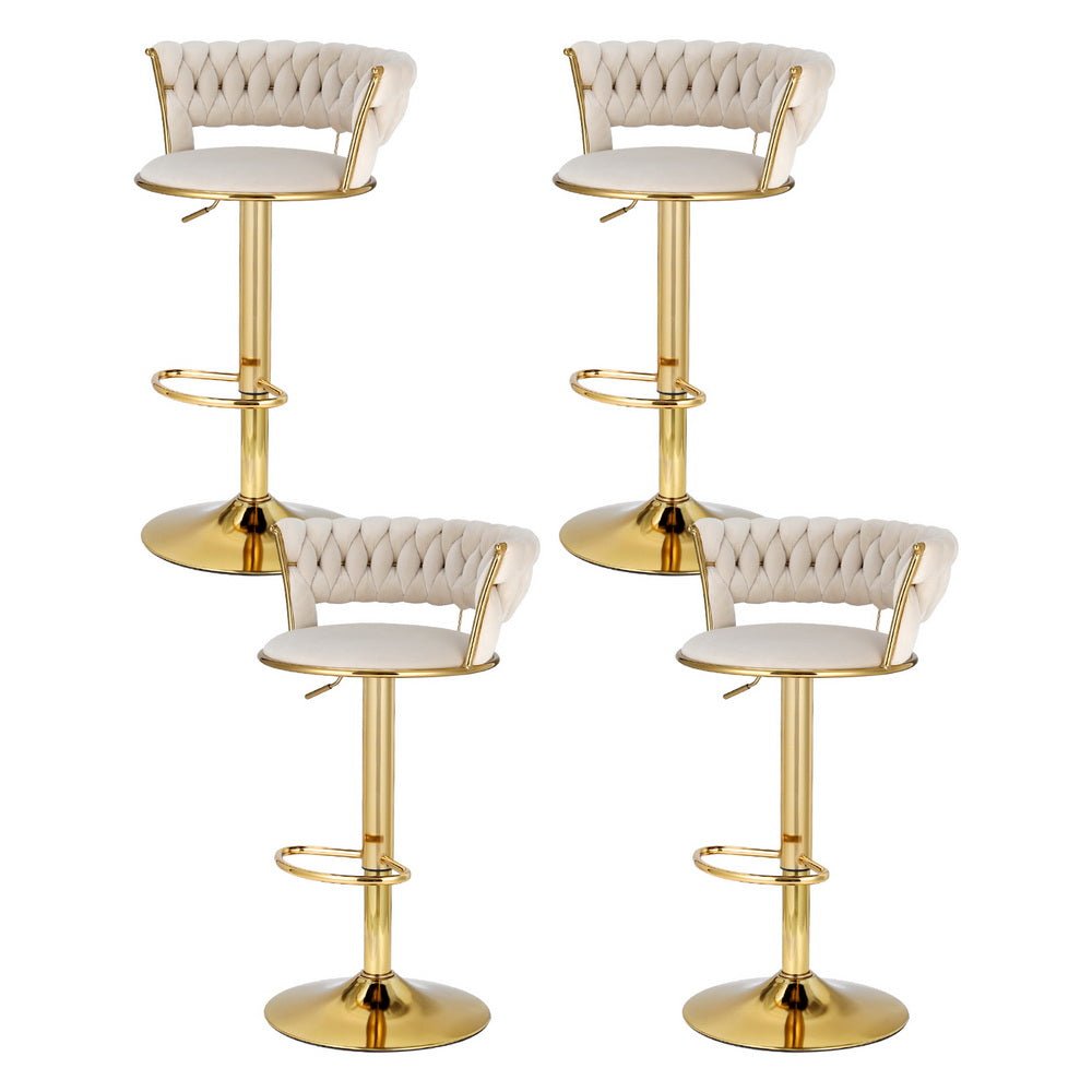 4x Bar Stools Gas Lift Velvet Woven Backrest Ivory - Furniture > Bar Stools & Chairs > Table & Bar Stools - Rivercity House & Home Co. (ABN 18 642 972 209) - Affordable Modern Furniture Australia
