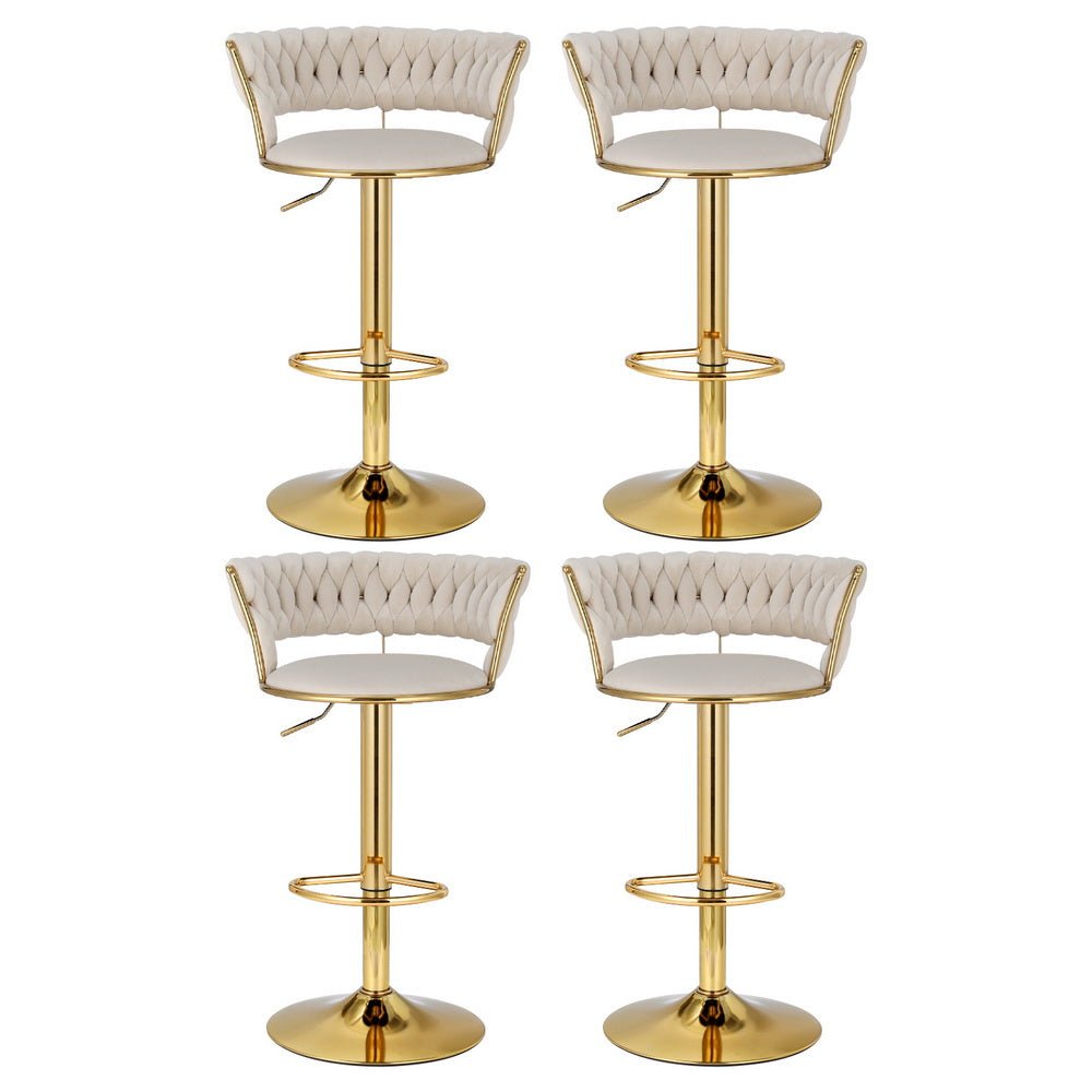 4x Bar Stools Gas Lift Velvet Woven Backrest Ivory - Furniture > Bar Stools & Chairs > Table & Bar Stools - Rivercity House & Home Co. (ABN 18 642 972 209) - Affordable Modern Furniture Australia