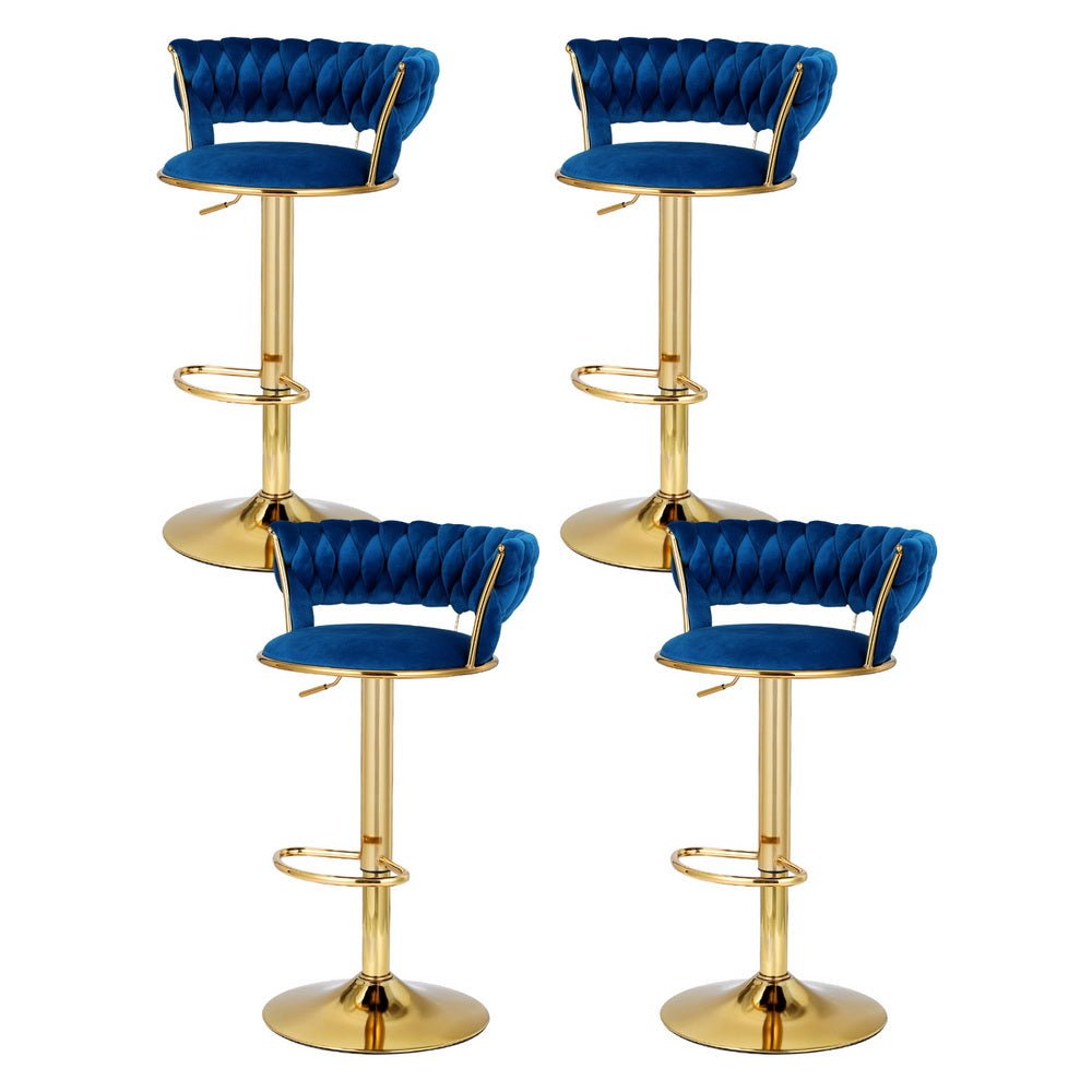 4x Bar Stools Gas Lift Velvet Woven Backrest Navy - Furniture > Bar Stools & Chairs > Table & Bar Stools - Rivercity House & Home Co. (ABN 18 642 972 209) - Affordable Modern Furniture Australia