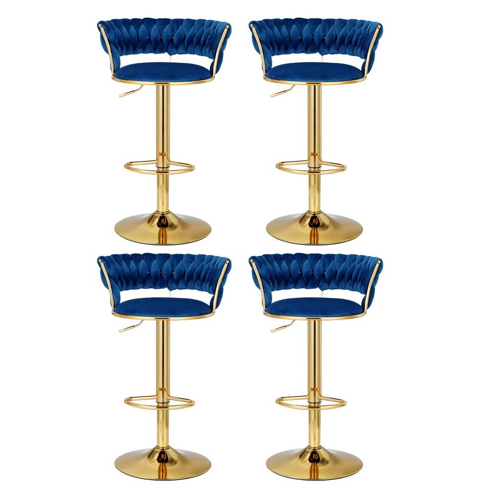 4x Bar Stools Gas Lift Velvet Woven Backrest Navy - Furniture > Bar Stools & Chairs > Table & Bar Stools - Rivercity House & Home Co. (ABN 18 642 972 209) - Affordable Modern Furniture Australia