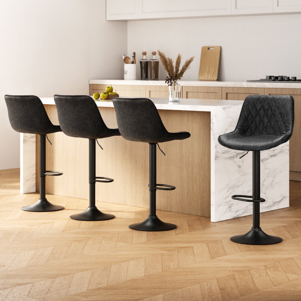4x Bar Stools Gas Lift Vintage Leather Black - Furniture > Bar Stools & Chairs > Massage Chairs - Rivercity House & Home Co. (ABN 18 642 972 209) - Affordable Modern Furniture Australia