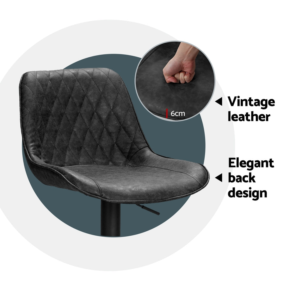 4x Bar Stools Gas Lift Vintage Leather Black - Furniture > Bar Stools & Chairs > Massage Chairs - Rivercity House & Home Co. (ABN 18 642 972 209) - Affordable Modern Furniture Australia