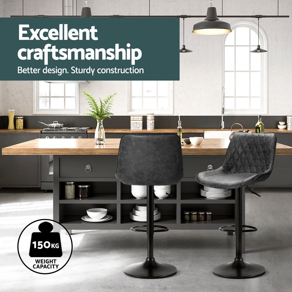 4x Bar Stools Gas Lift Vintage Leather Black - Furniture > Bar Stools & Chairs > Massage Chairs - Rivercity House & Home Co. (ABN 18 642 972 209) - Affordable Modern Furniture Australia