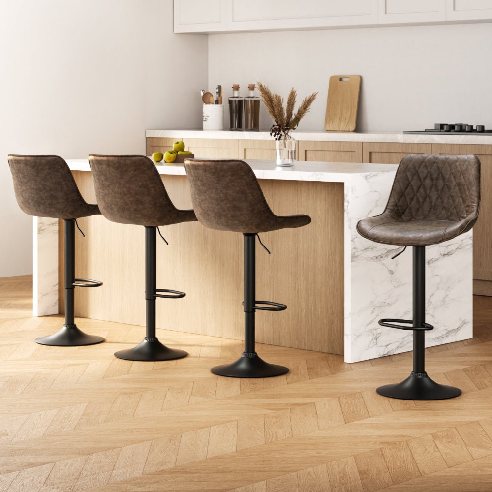 4x Bar Stools Gas Lift Vintage Leather Brown - Furniture > Bar Stools & Chairs > Massage Chairs - Rivercity House & Home Co. (ABN 18 642 972 209) - Affordable Modern Furniture Australia