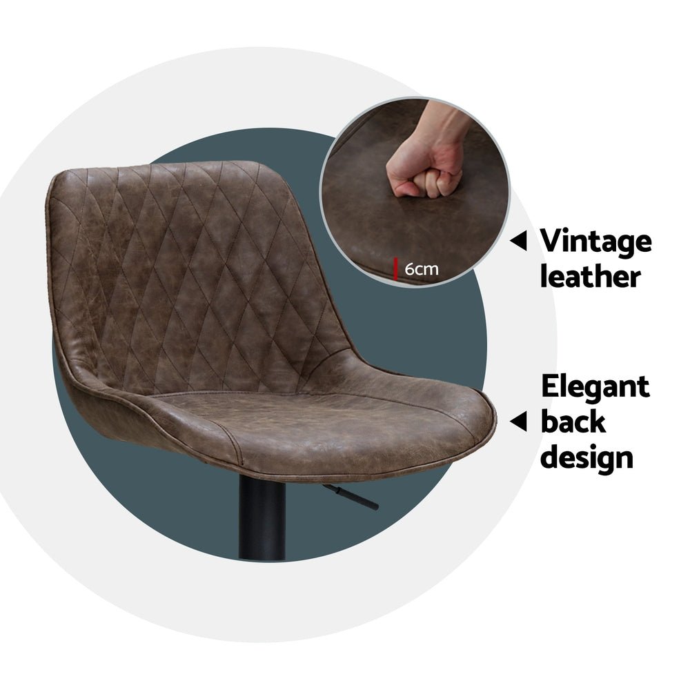 4x Bar Stools Gas Lift Vintage Leather Brown - Furniture > Bar Stools & Chairs > Massage Chairs - Rivercity House & Home Co. (ABN 18 642 972 209) - Affordable Modern Furniture Australia