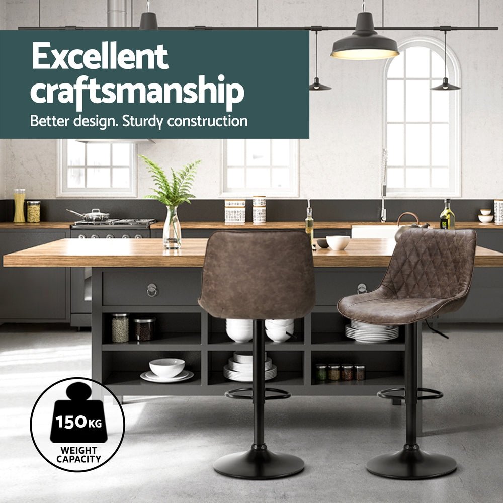 4x Bar Stools Gas Lift Vintage Leather Brown - Furniture > Bar Stools & Chairs > Massage Chairs - Rivercity House & Home Co. (ABN 18 642 972 209) - Affordable Modern Furniture Australia