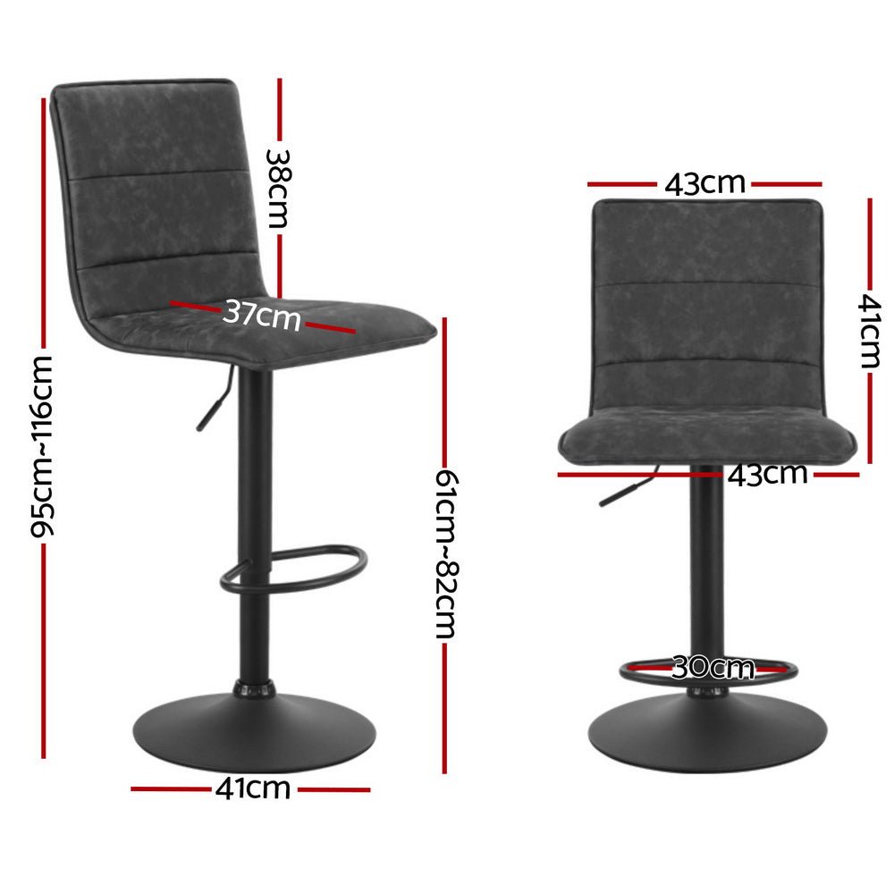 4x Bar Stools Gas Lift Vintage Leather Grey - Furniture > Bar Stools & Chairs > Massage Chairs - Rivercity House & Home Co. (ABN 18 642 972 209) - Affordable Modern Furniture Australia