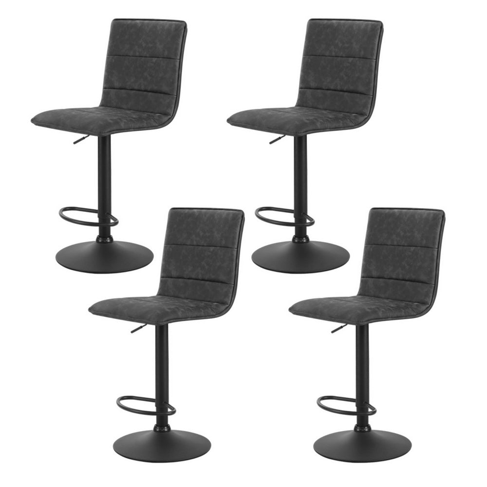 4x Bar Stools Gas Lift Vintage Leather Grey - Furniture > Bar Stools & Chairs > Massage Chairs - Rivercity House & Home Co. (ABN 18 642 972 209) - Affordable Modern Furniture Australia