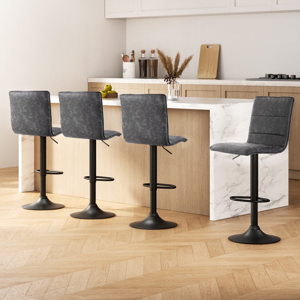 4x Bar Stools Gas Lift Vintage Leather Grey - Furniture > Bar Stools & Chairs > Massage Chairs - Rivercity House & Home Co. (ABN 18 642 972 209) - Affordable Modern Furniture Australia