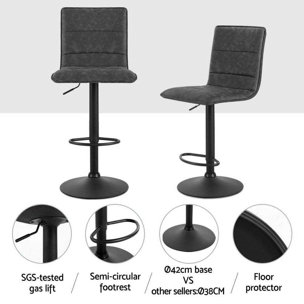 4x Bar Stools Gas Lift Vintage Leather Grey - Furniture > Bar Stools & Chairs > Massage Chairs - Rivercity House & Home Co. (ABN 18 642 972 209) - Affordable Modern Furniture Australia