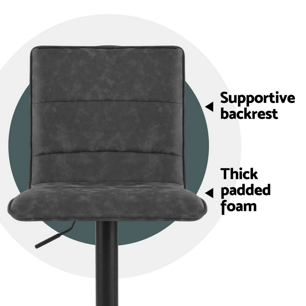 4x Bar Stools Gas Lift Vintage Leather Grey - Furniture > Bar Stools & Chairs > Massage Chairs - Rivercity House & Home Co. (ABN 18 642 972 209) - Affordable Modern Furniture Australia