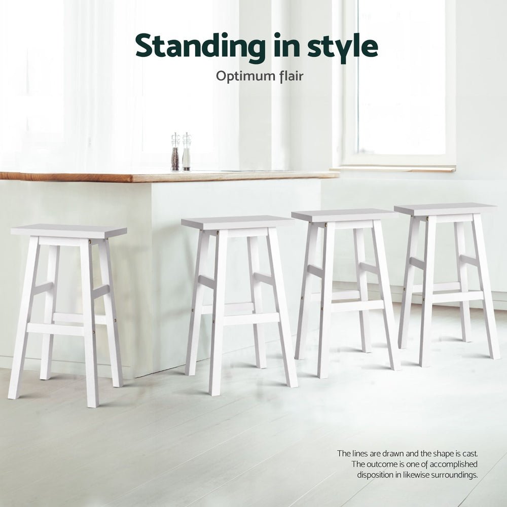 4x Bar Stools Kitchen Chairs Wooden White - Furniture > Bar Stools & Chairs > Table & Bar Stools - Rivercity House & Home Co. (ABN 18 642 972 209) - Affordable Modern Furniture Australia
