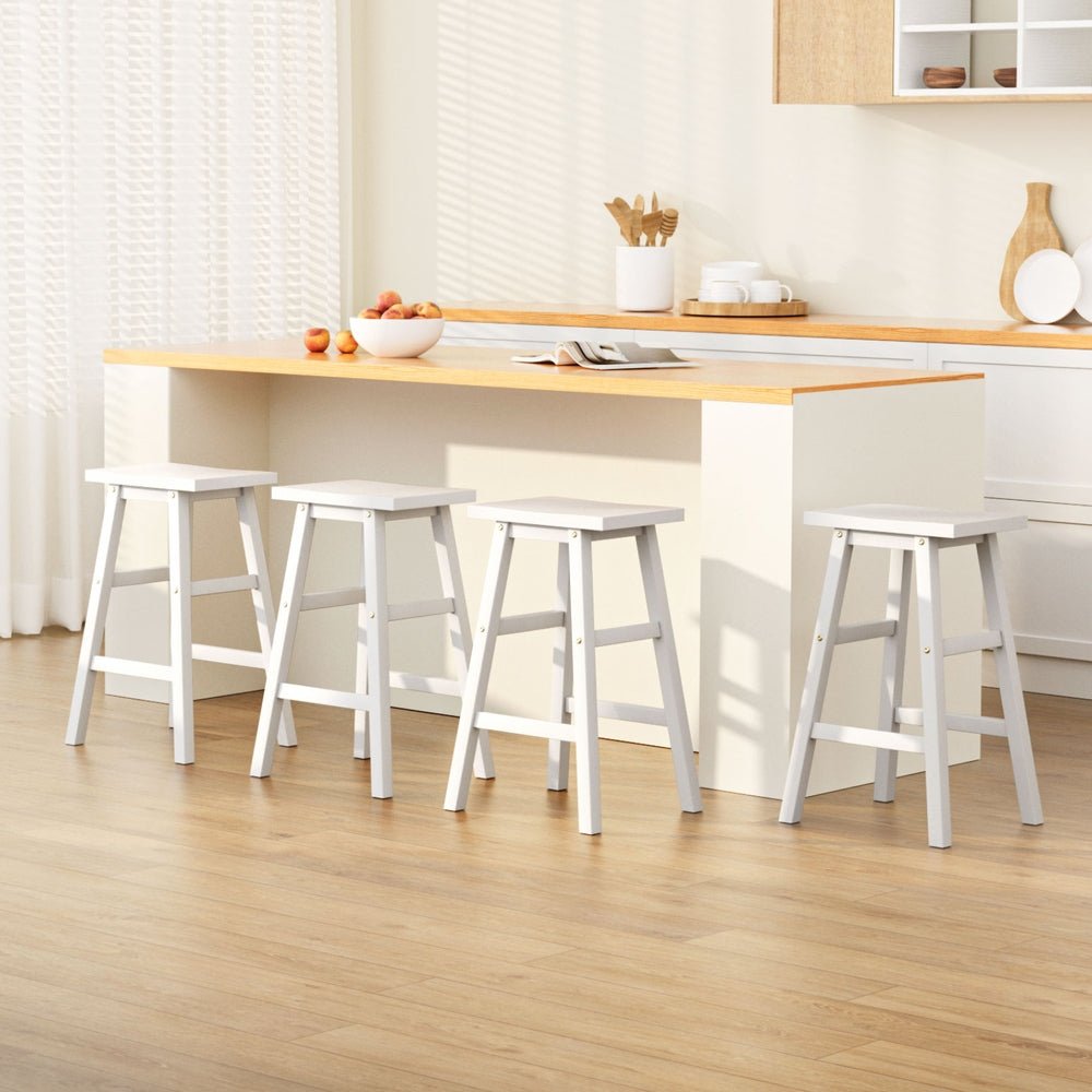 4x Bar Stools Kitchen Chairs Wooden White - Furniture > Bar Stools & Chairs > Table & Bar Stools - Rivercity House & Home Co. (ABN 18 642 972 209) - Affordable Modern Furniture Australia