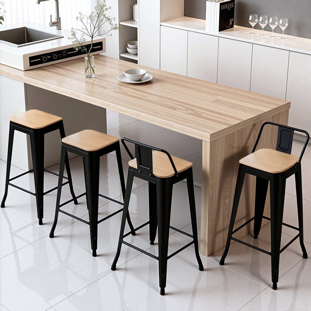 4x Bar Stools Kitchen Counter High Chair Dining Stackable Metal Black - Furniture > Bar Stools & Chairs > Table & Bar Stools - Rivercity House & Home Co. (ABN 18 642 972 209) - Affordable Modern Furniture Australia