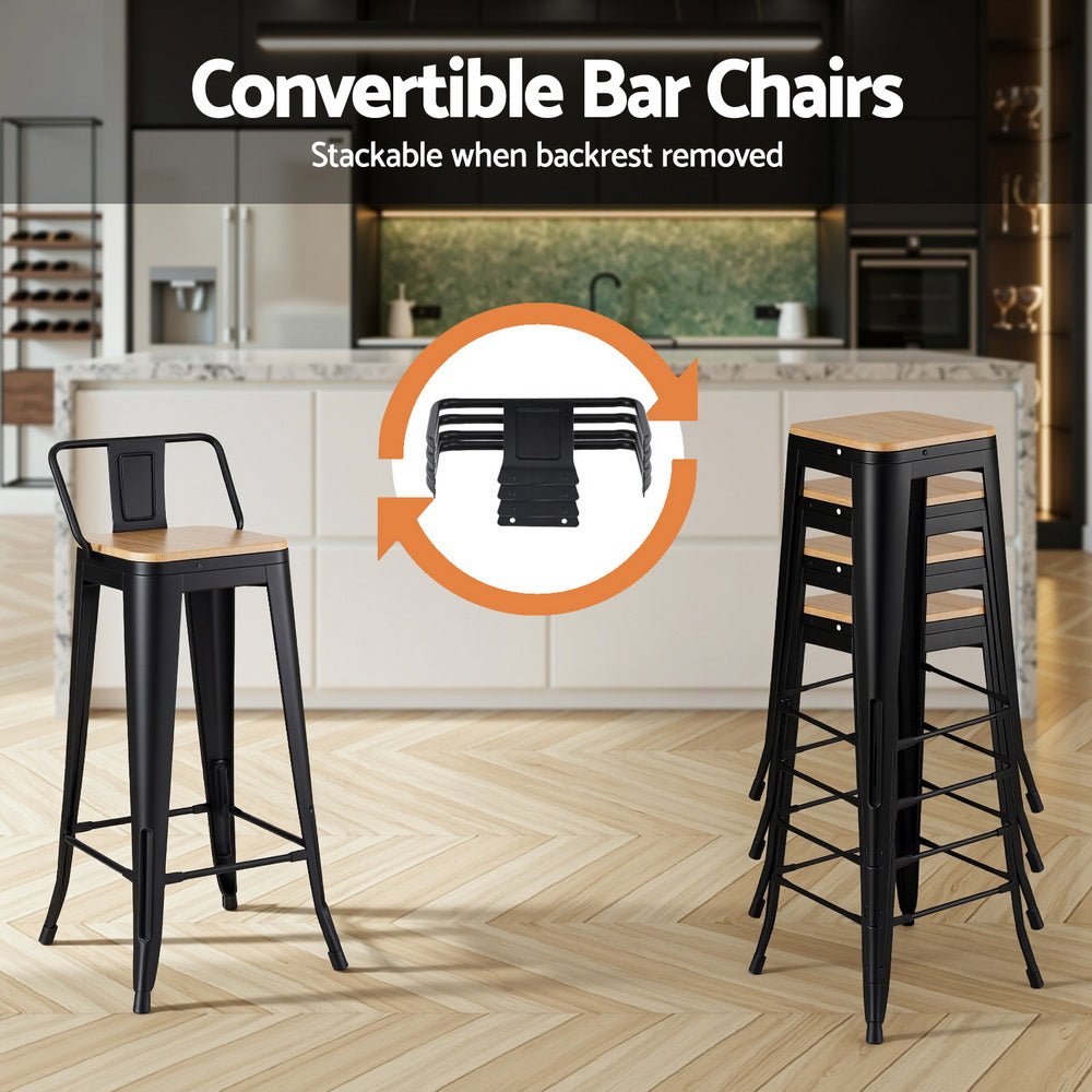 4x Bar Stools Kitchen Counter High Chair Dining Stackable Metal Black - Furniture > Bar Stools & Chairs > Table & Bar Stools - Rivercity House & Home Co. (ABN 18 642 972 209) - Affordable Modern Furniture Australia