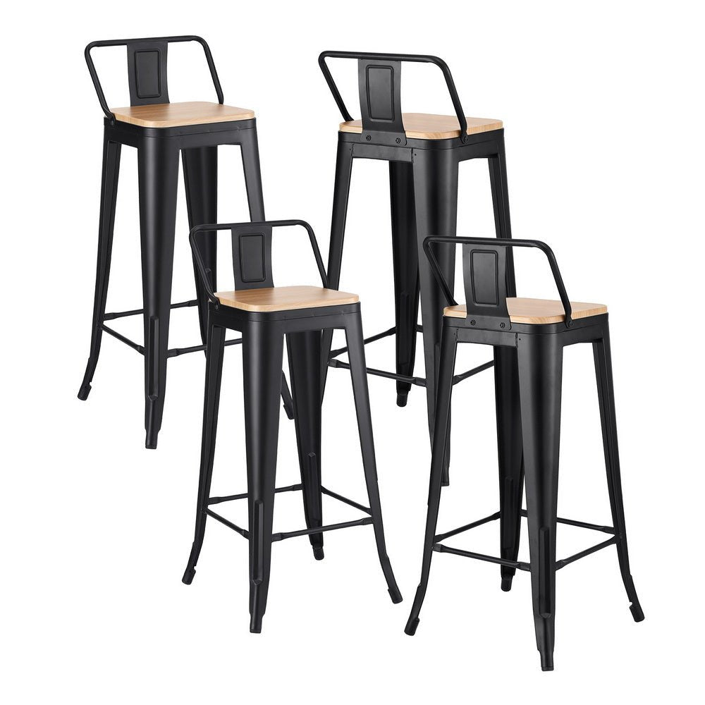 4x Bar Stools Kitchen Counter High Chair Dining Stackable Metal Black - Furniture > Bar Stools & Chairs > Table & Bar Stools - Rivercity House & Home Co. (ABN 18 642 972 209) - Affordable Modern Furniture Australia