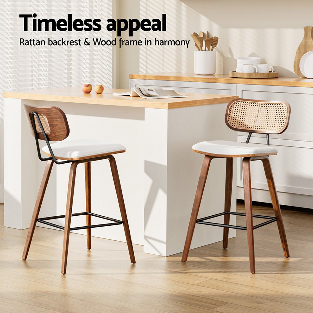 4x Bar Stools Kitchen Counter Rattan Chairs PU Leather Padding - Furniture > Bar Stools & Chairs > Table & Bar Stools - Rivercity House & Home Co. (ABN 18 642 972 209) - Affordable Modern Furniture Australia